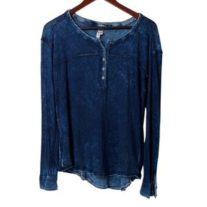 Free People we the free Blue Long Sleeve linen cotton oversized shirt sz S